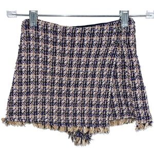 Zara girls Tweed Preppy Skort with Fringe - Purple, Black and Tan
